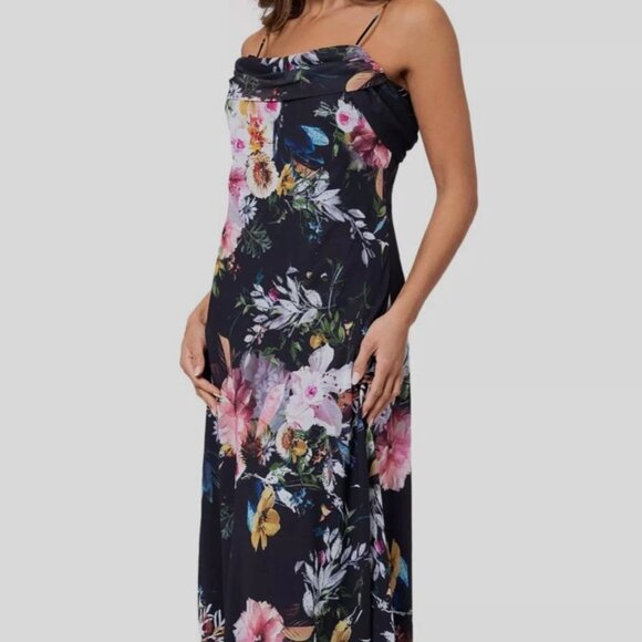 NWT Black Floor Length Floral Dress - Picture 5 of 6